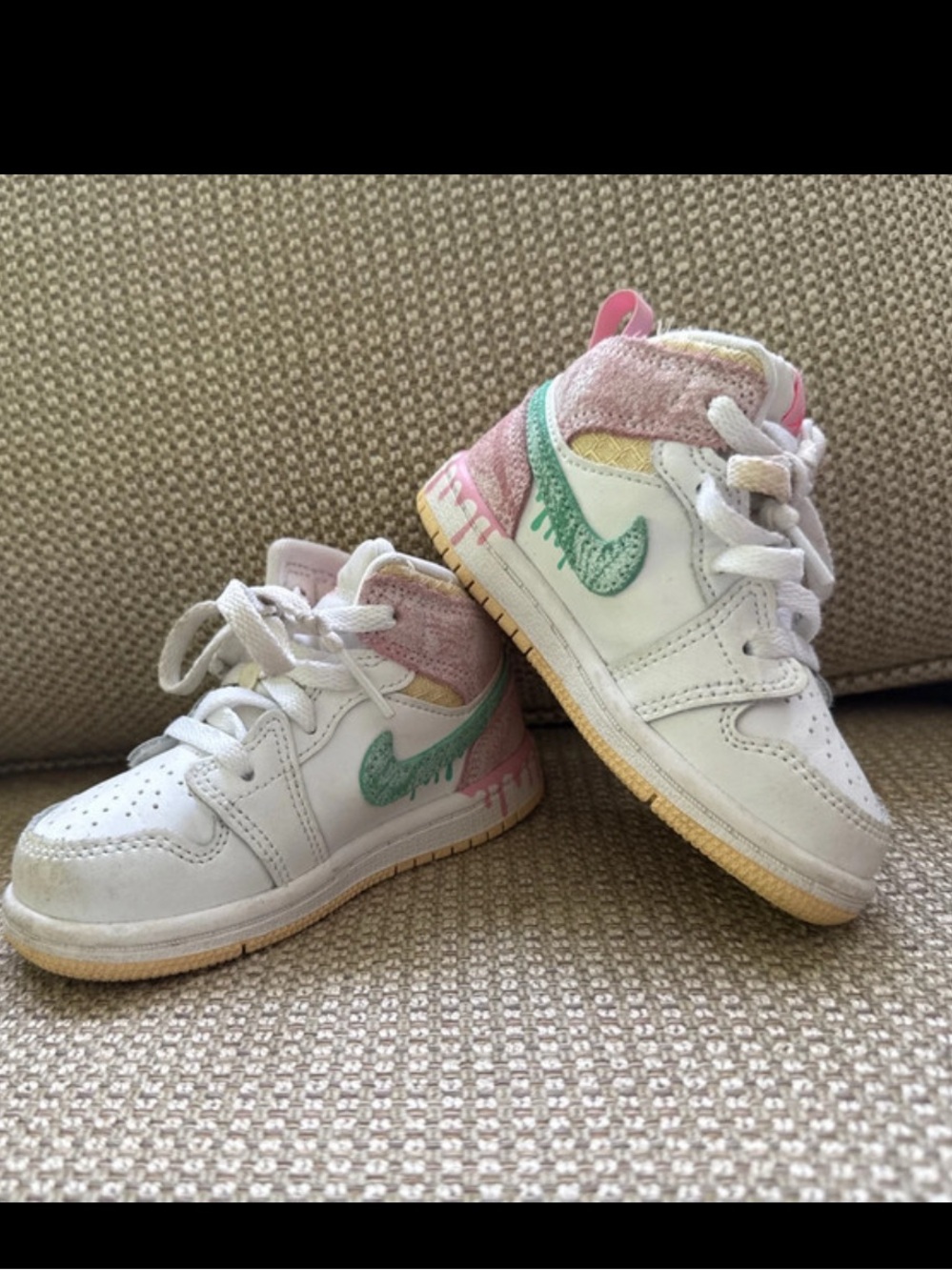 Nike Kids Air Jordans White High-Top Sneakers with Mint Swoosh & Pink Accents